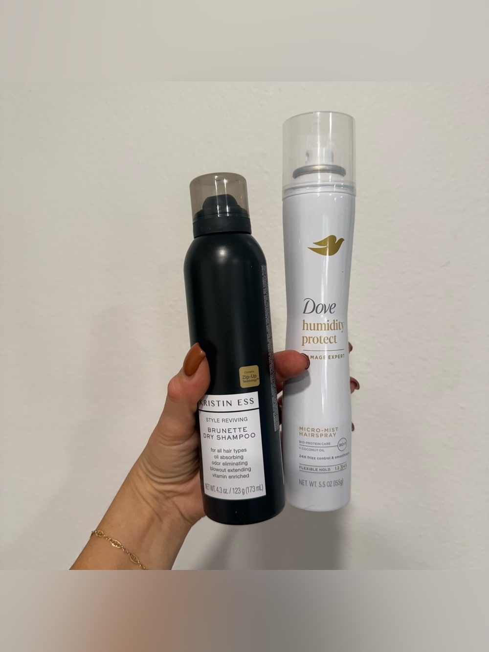 Kristin Ess Brunette Dry Shampoo & Dove Humidity Protect Micro-Mist Hairspray